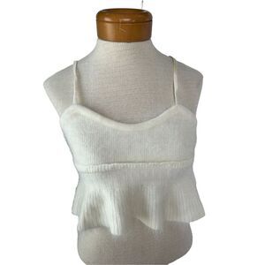 Aka is white crop sweater fuzzy size s/m blouse creme vanilla white